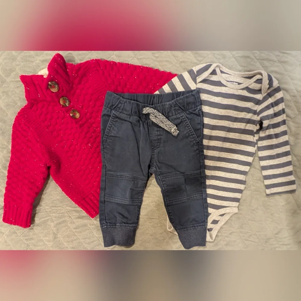 9-12M Striped Red and Blue Baby Outfit Sets